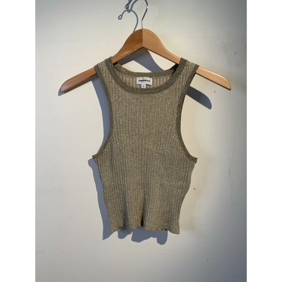 superdown Tops - Superdown Gold Metallic Ribbed Tank Top Sleeveless Knit Crop Small